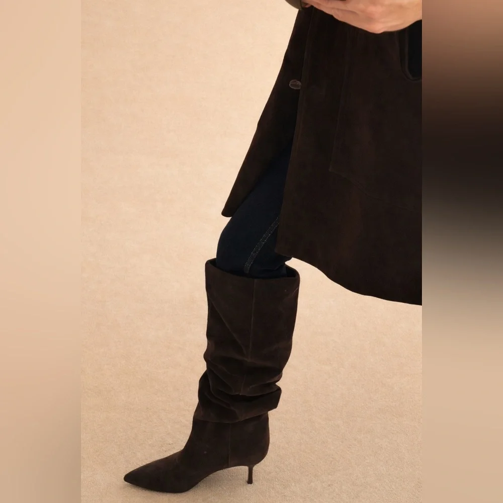 New With Tags Brown Suede Slouch Knee-High Boots – Size 38 - Picture 6 of 6
